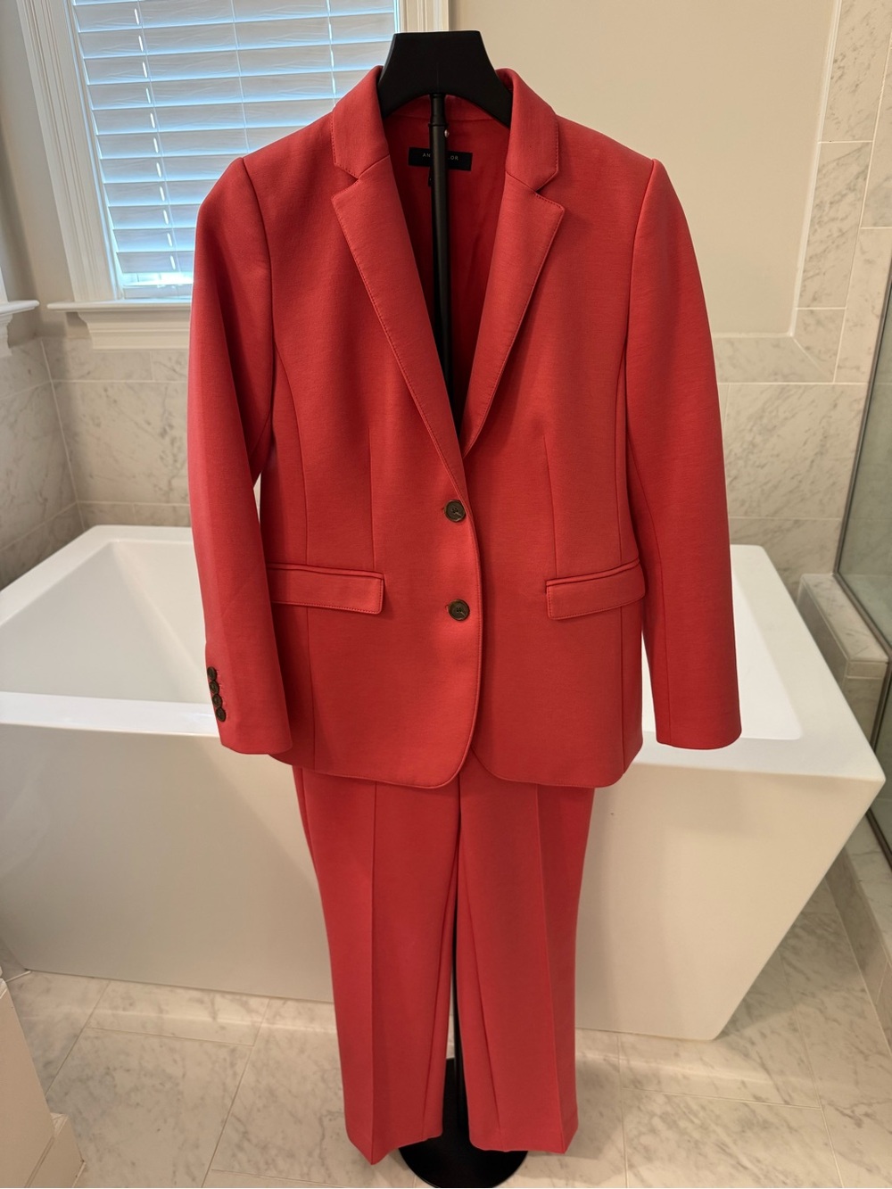 Women's Coral Red Two-Piece Suit Jacket & Pants
